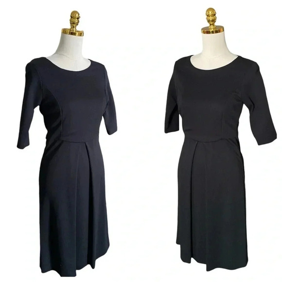 BROOKS BROTHERS | Classic Black Single Pleat A-Line Midi Sheath Dress Size 0 - Picture 4 of 10